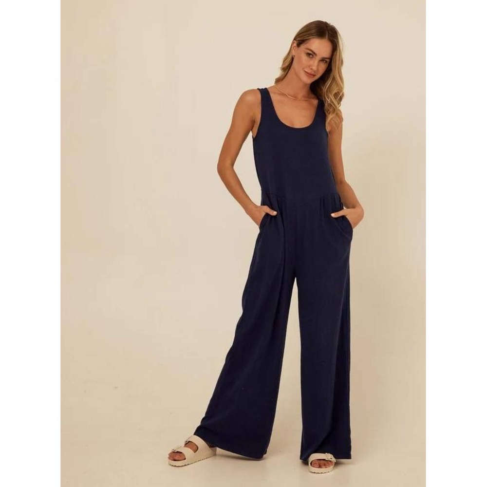 Threads 4 Thought Eira Smocked Wide Leg Jumpsuit Stargazer Women's S Relaxed Fit